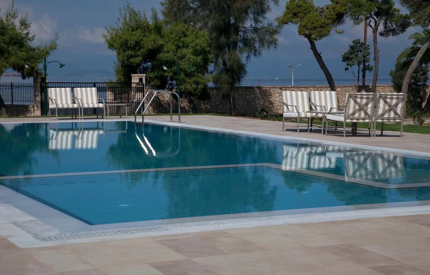 Pool area with palm trees